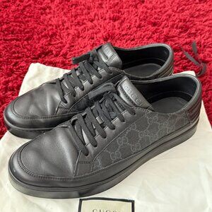 Gucci Black Men's GG Leather & Canvas Sneakers